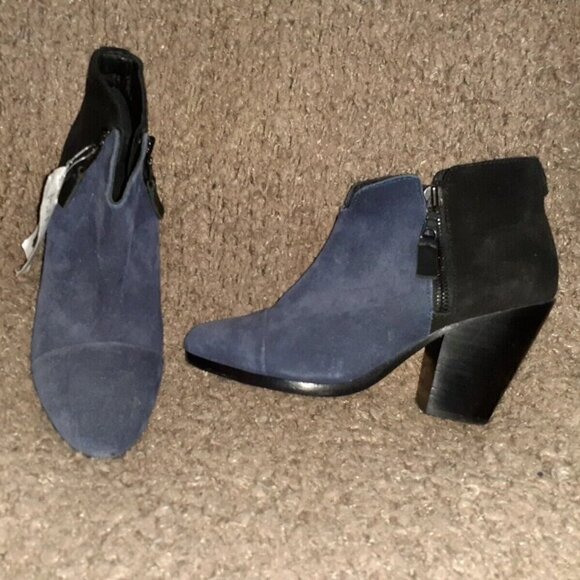 RAG & BONE-Margot-Black & Navy Suede Ankle Boots Block Heel Booties-SZ 35-NWOB - Picture 1 of 7